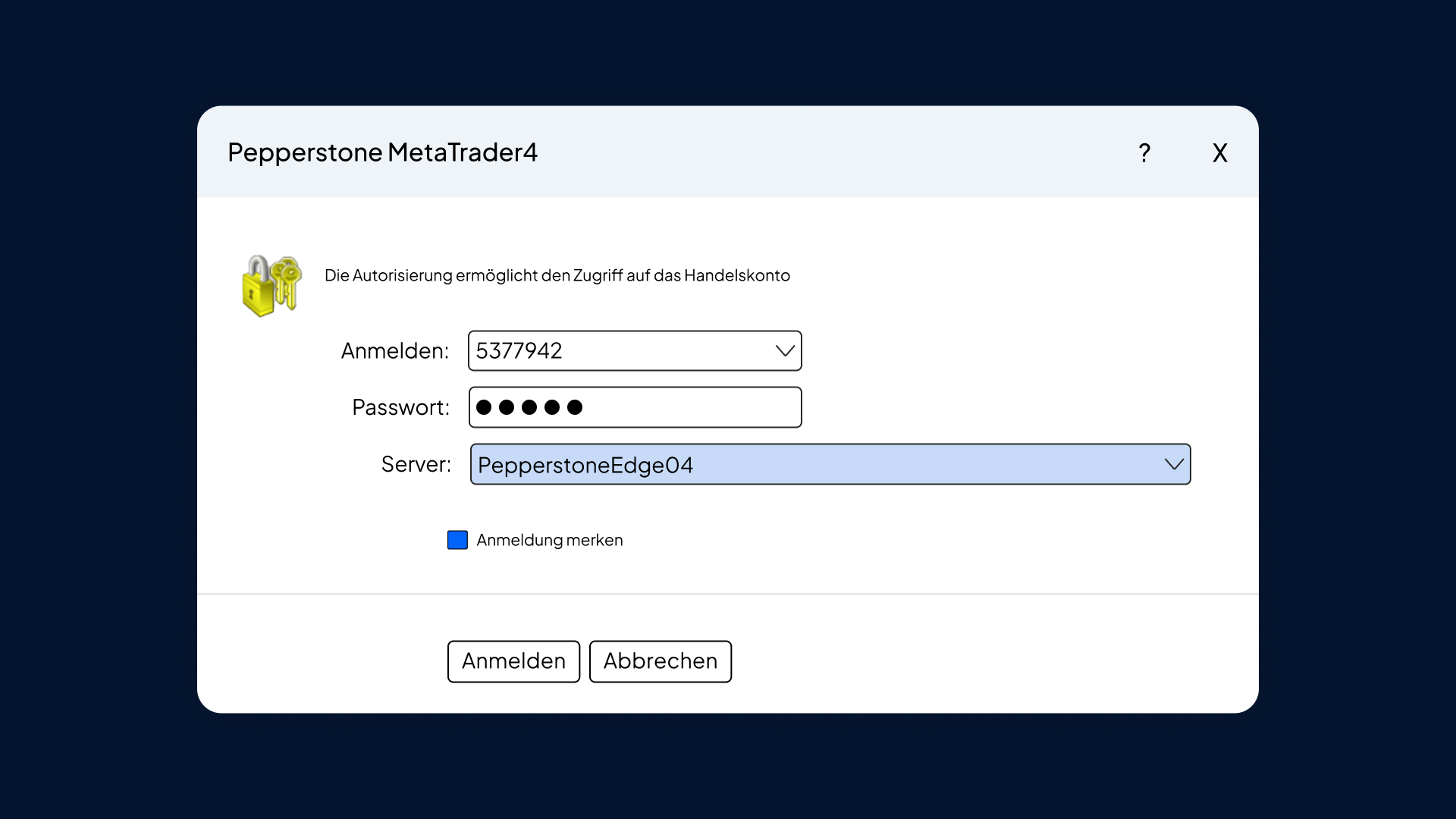 Login Bereich MT4