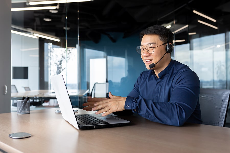 man smiling on call